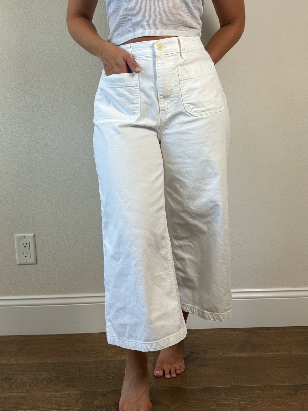 J.Crew Point Sur High-Rise Wide-Leg Crop Jeans in White Size 29